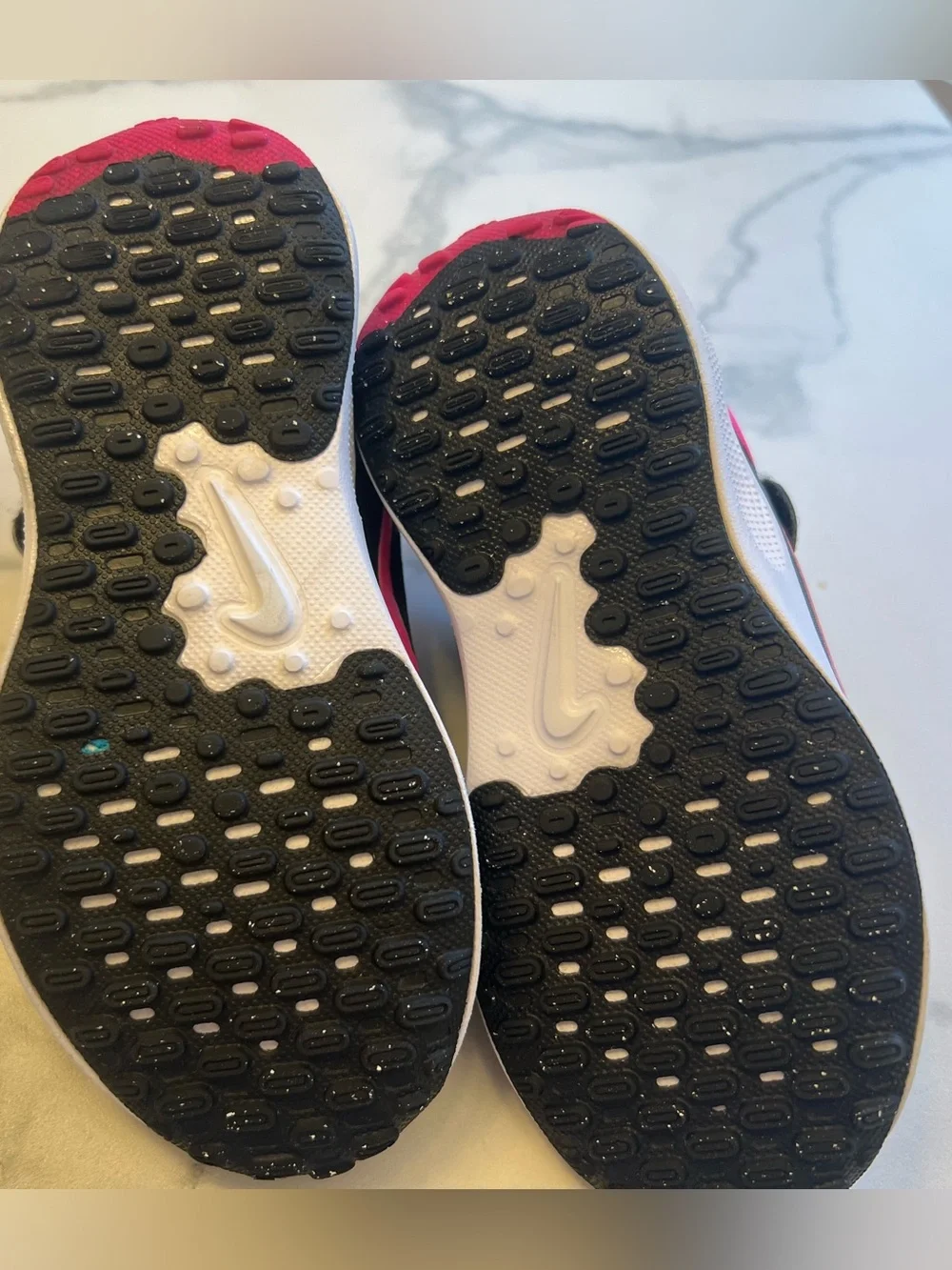 Nike Kids 9C Black Sneakers with Pink Swoosh and heel detail